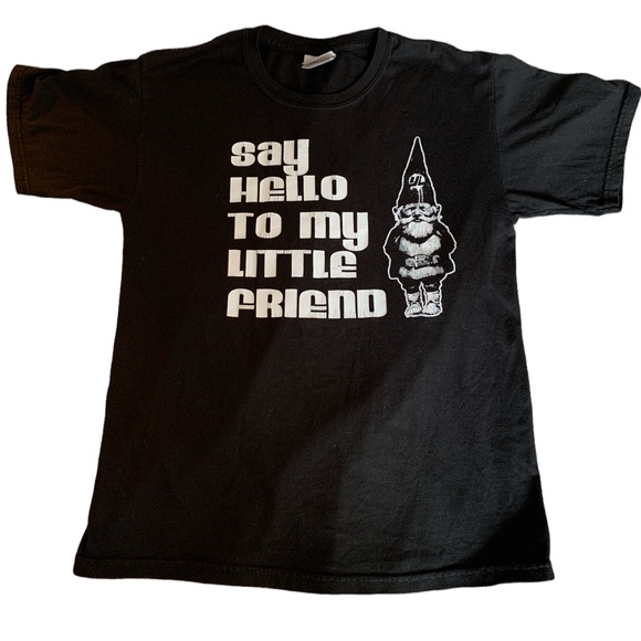 “Say Hello To My Little Friend” Gnome Black Graphic Tee Shirt Mens Small (34-36) - Picture 2 of 11
